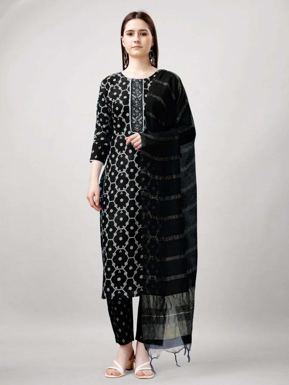 Rayon Print with Embroidery & Fancy Lace Work