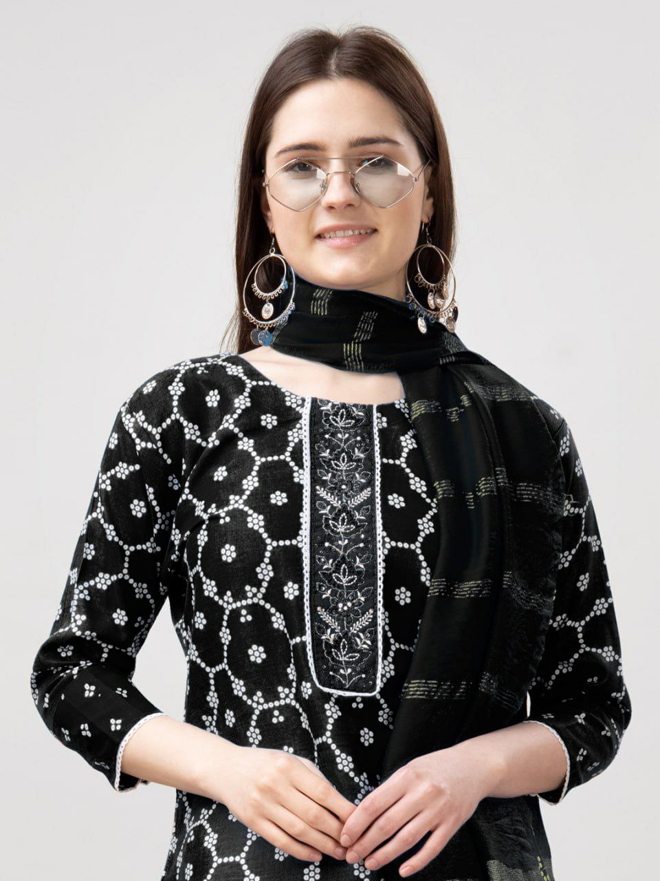 Rayon Print with Embroidery & Fancy Lace Work