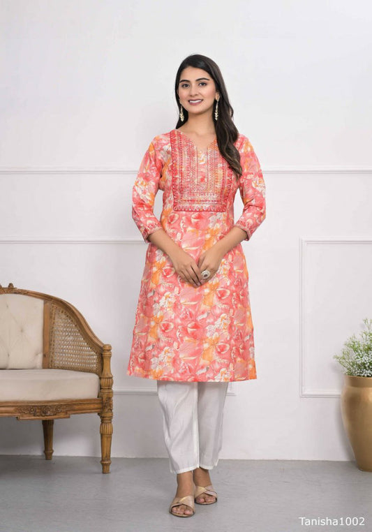 Heavy CHANDERI Silk With Floral Printed & Embroidery Stitch Work