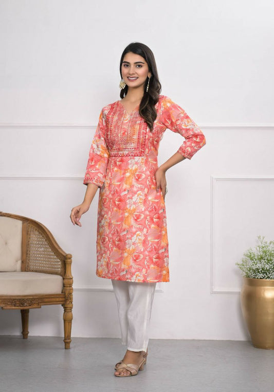 Heavy CHANDERI Silk With Floral Printed & Embroidery Stitch Work