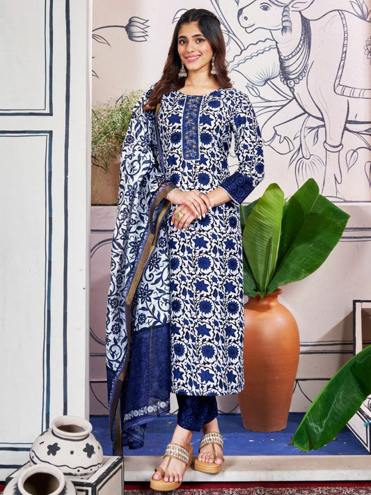 Rayon Print with Embroidery & Sequence Work