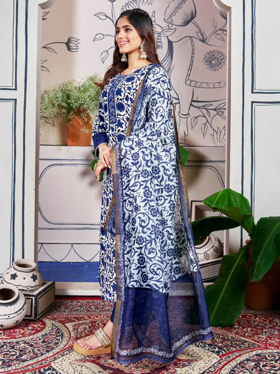 Rayon Print with Embroidery & Sequence Work