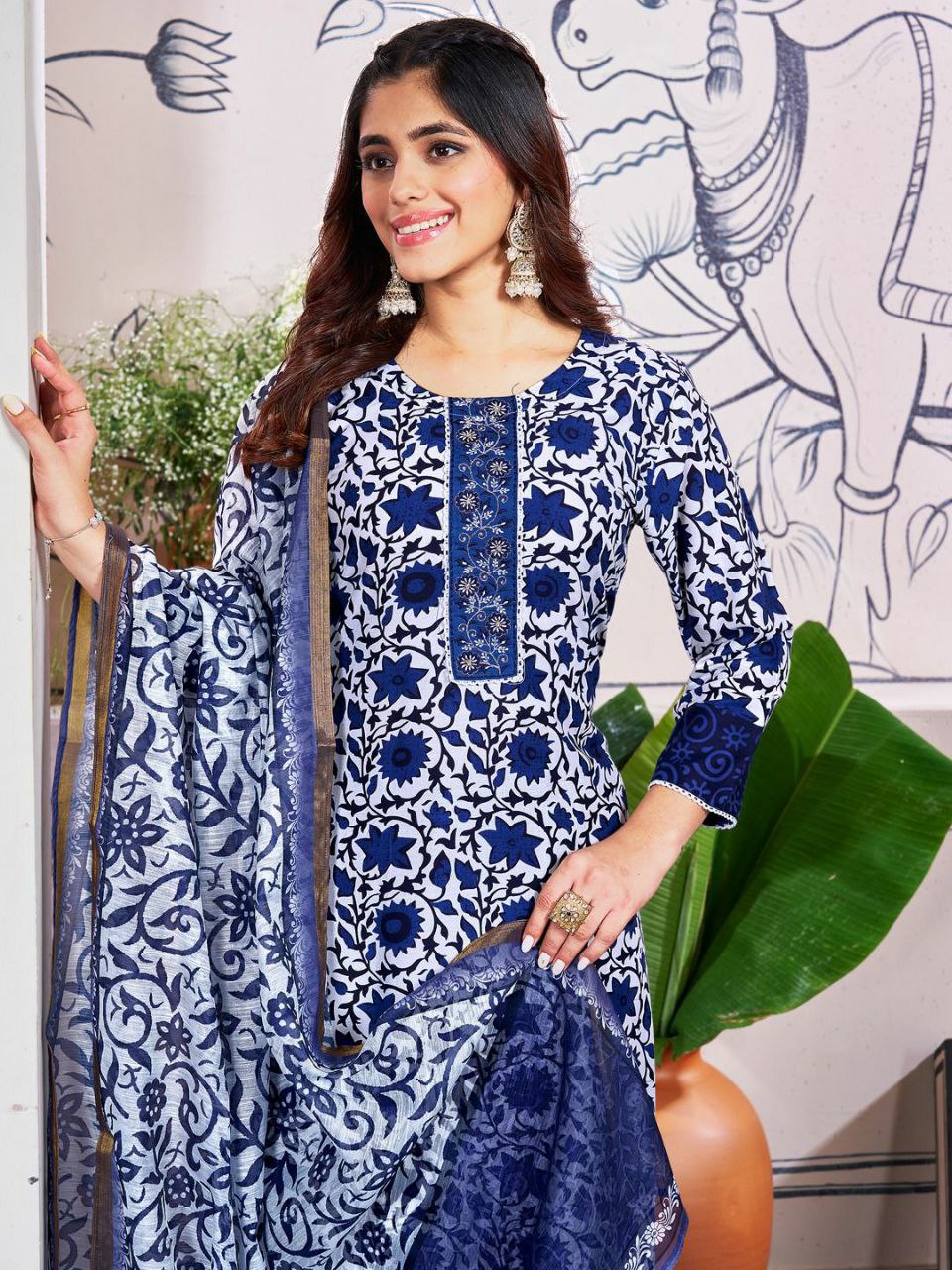 Rayon Print with Embroidery & Sequence Work