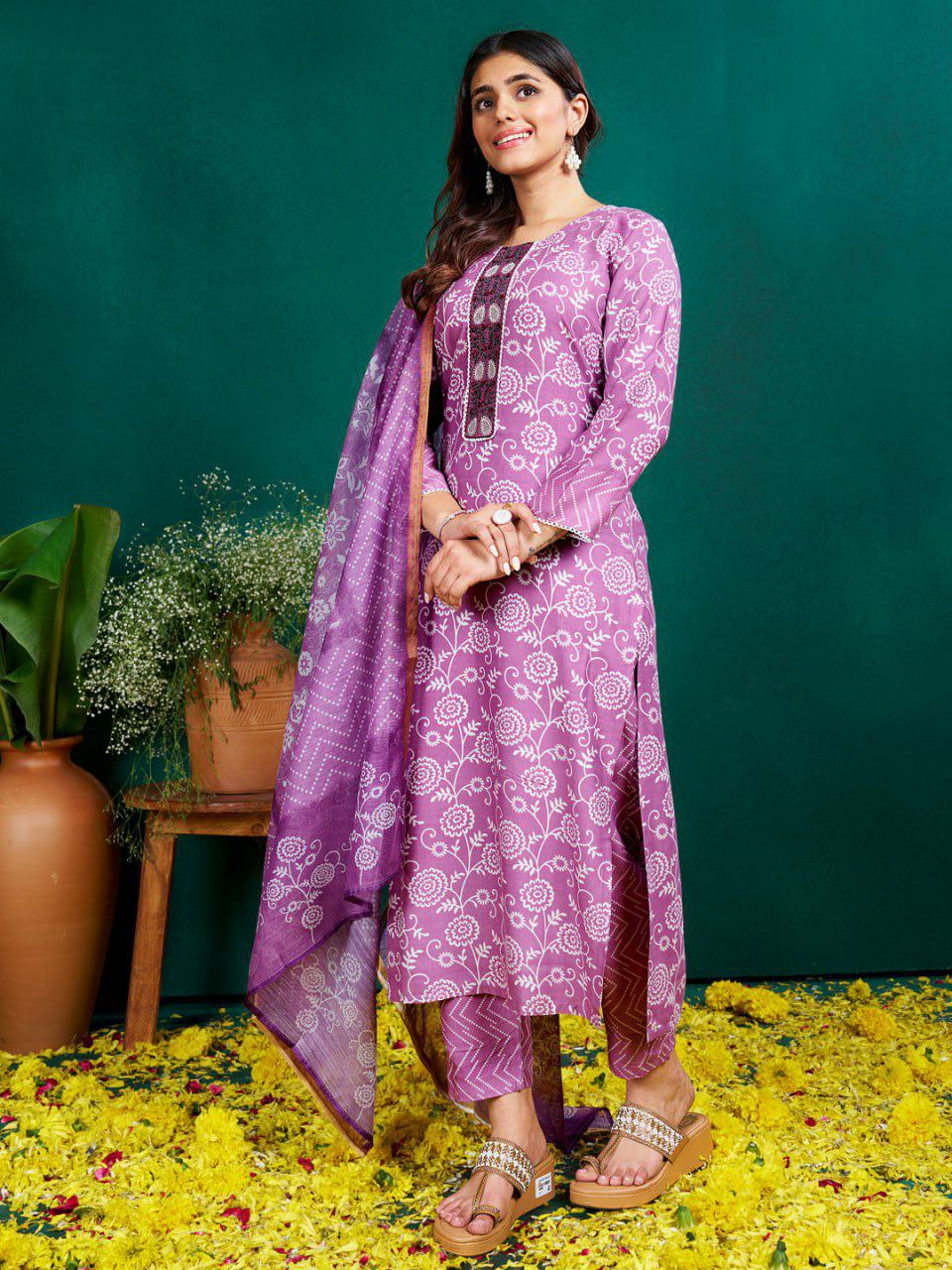 Rayon Print with Embroidery & Sequence Work