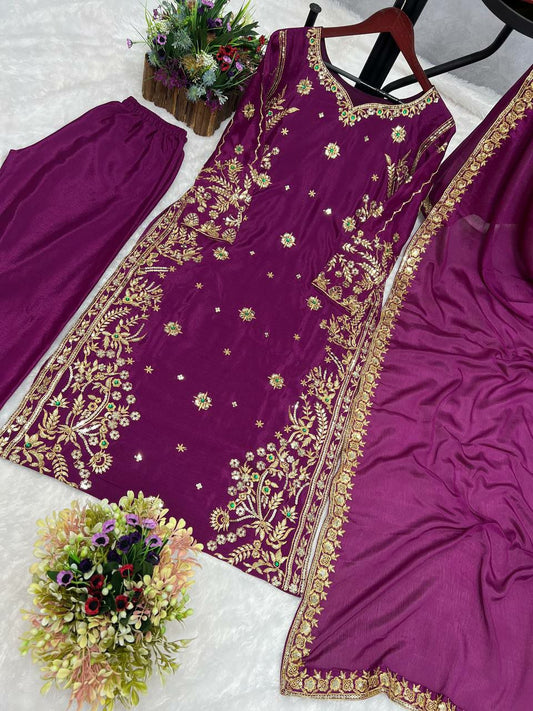 KURTI  FABRIC- PURE CHINON SILK WITH BEAUTIFUL EMBROIDERY SEQUENCE WORK.