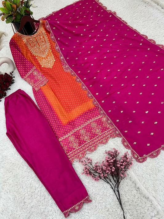 Heavy Embroidery Coding Dori-Sequence Work With Beautiful Digital Print And Real Mirror with Full Sleeve