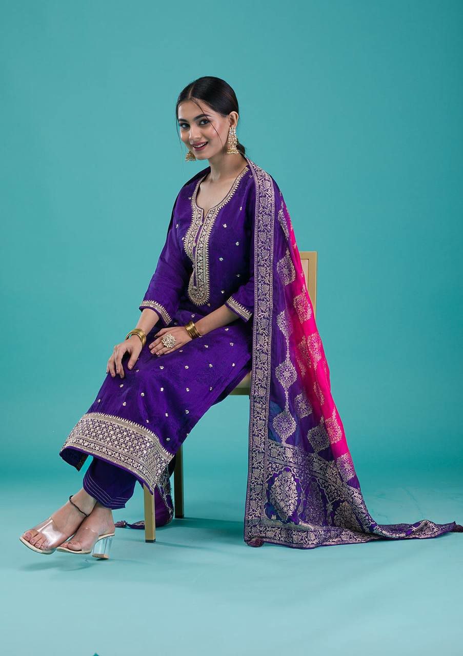 Heavy Chinnon With Heavy Embroidery Sequence Work With Full Sleeves&nbsp;