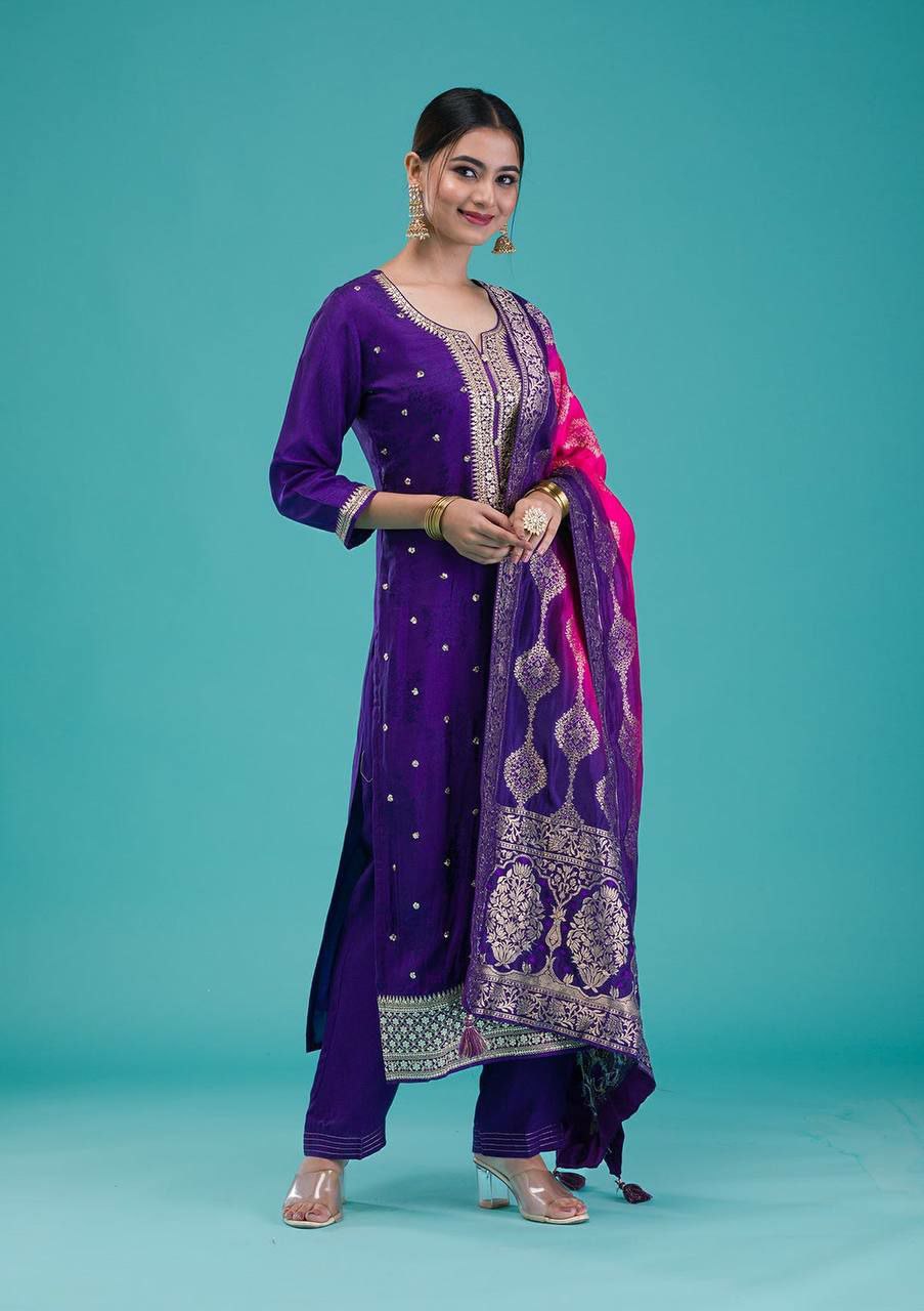 Heavy Chinnon With Heavy Embroidery Sequence Work With Full Sleeves&nbsp;