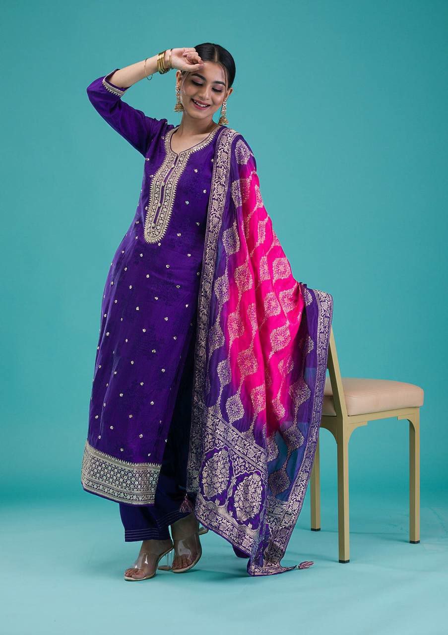 Heavy Chinnon With Heavy Embroidery Sequence Work With Full Sleeves&nbsp;