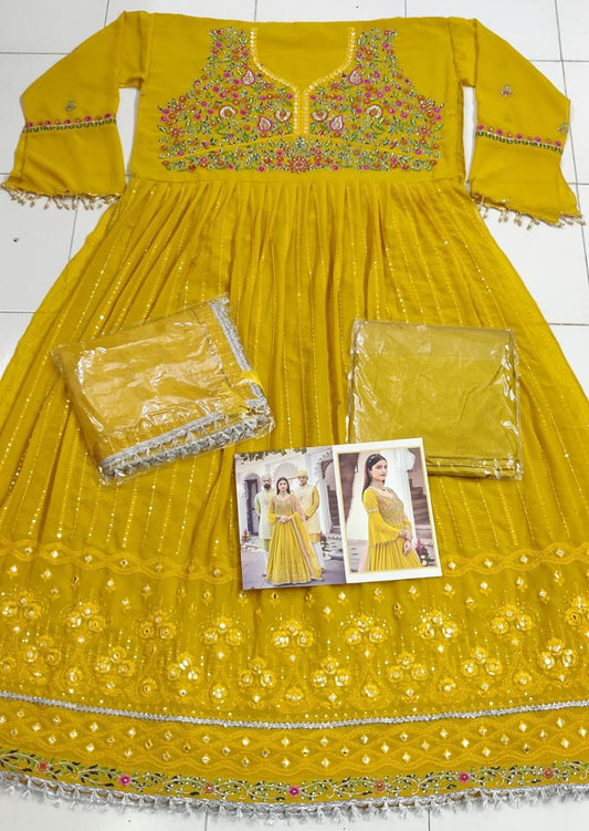 Heavy Faux Georgette With Embroidery 7 Niddle + Sequence Work + Daimond SP4