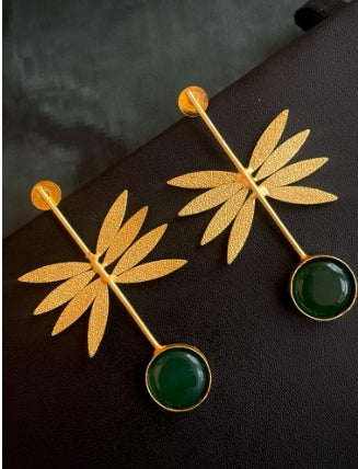 Multi Leaf Monalisa Stone Geometrical Stud Earring