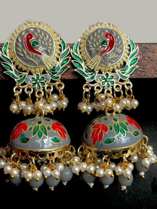 Meenakari peacock and flower dome earrings