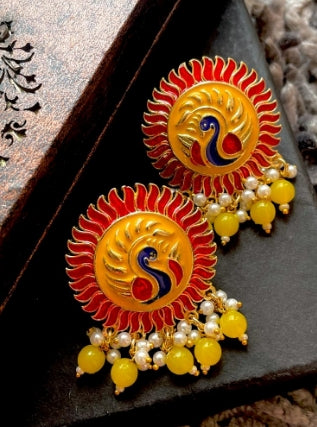 Meenakari Bird Print Stud Earring