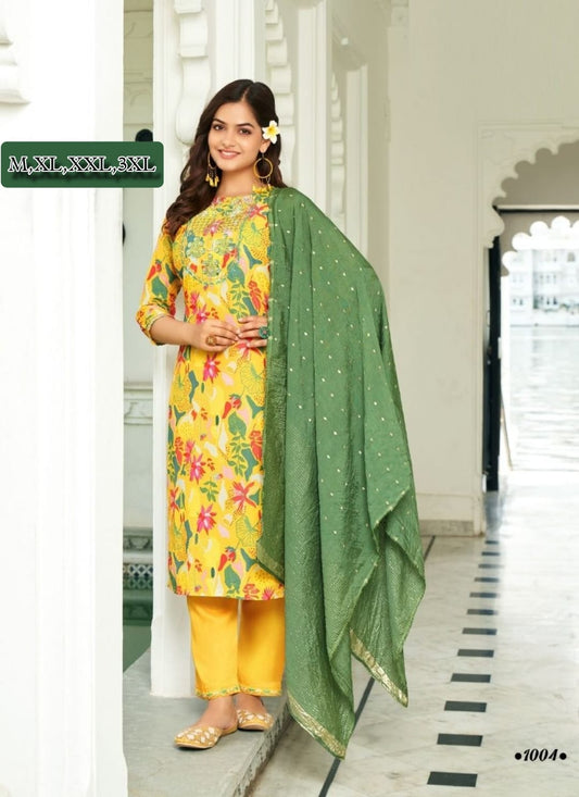 STRAIGHT KURTI WITH PANT &amp; FANCY JACQUARD DUPATTA