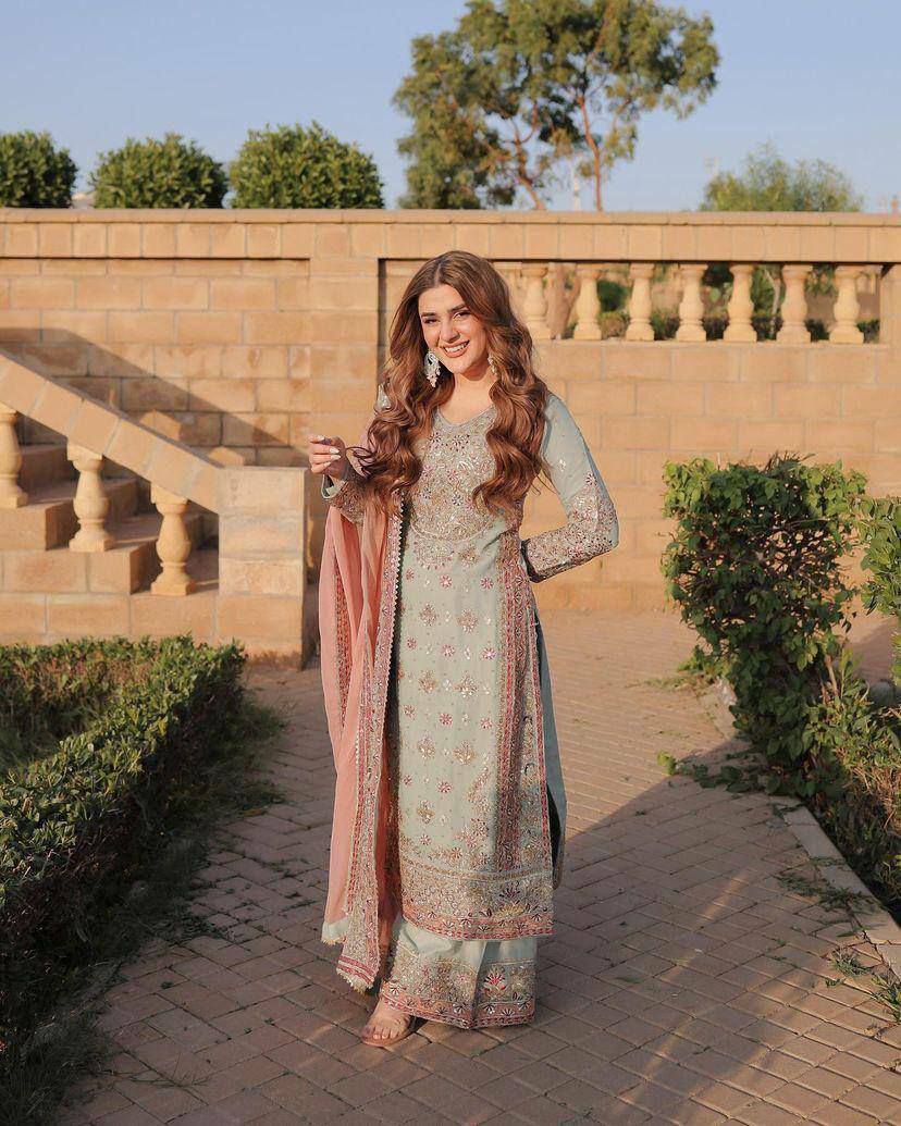 Faux Georgette With Heavy Embroidery Sequence Work And Full Sleeve