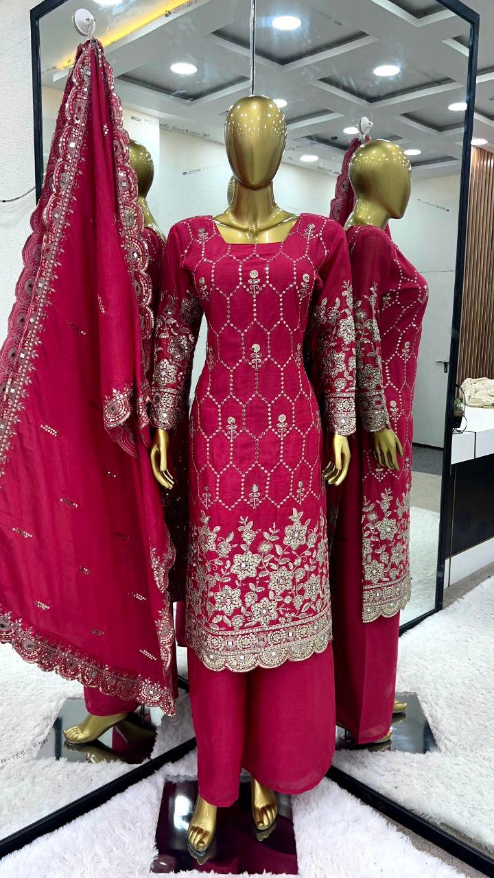 Heavy Chinnon Silk With Embroidery Sequence Work