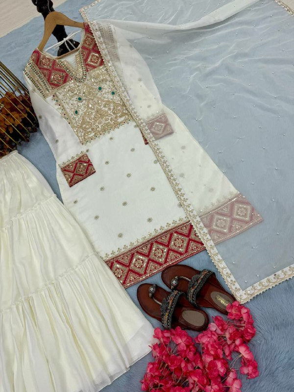 Heavy Pur Vichitra Silk With Embroidery 5 mm Sequence &amp; Coding Dori Work With Sleeves