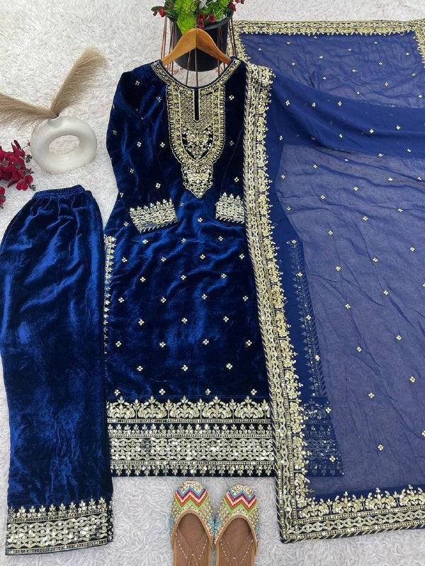 Pure Heavy Viscose Velvet With Heavy Embroidery Sequence Work