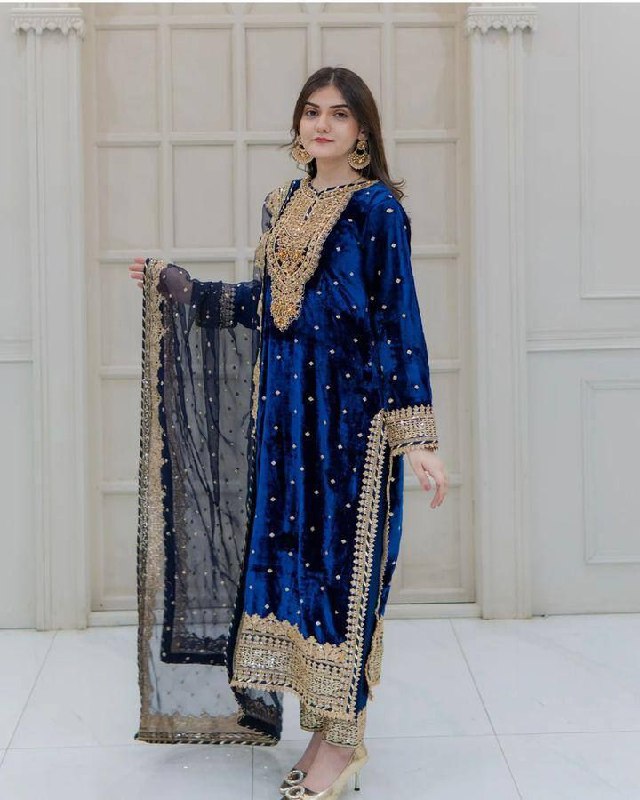 Pure Heavy Viscose Velvet With Heavy Embroidery Sequence Work