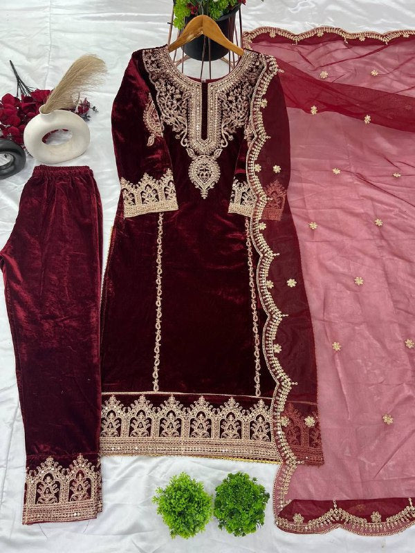 Heavy Viscose Velvet With Heavy Coding Embroidery sequence Work