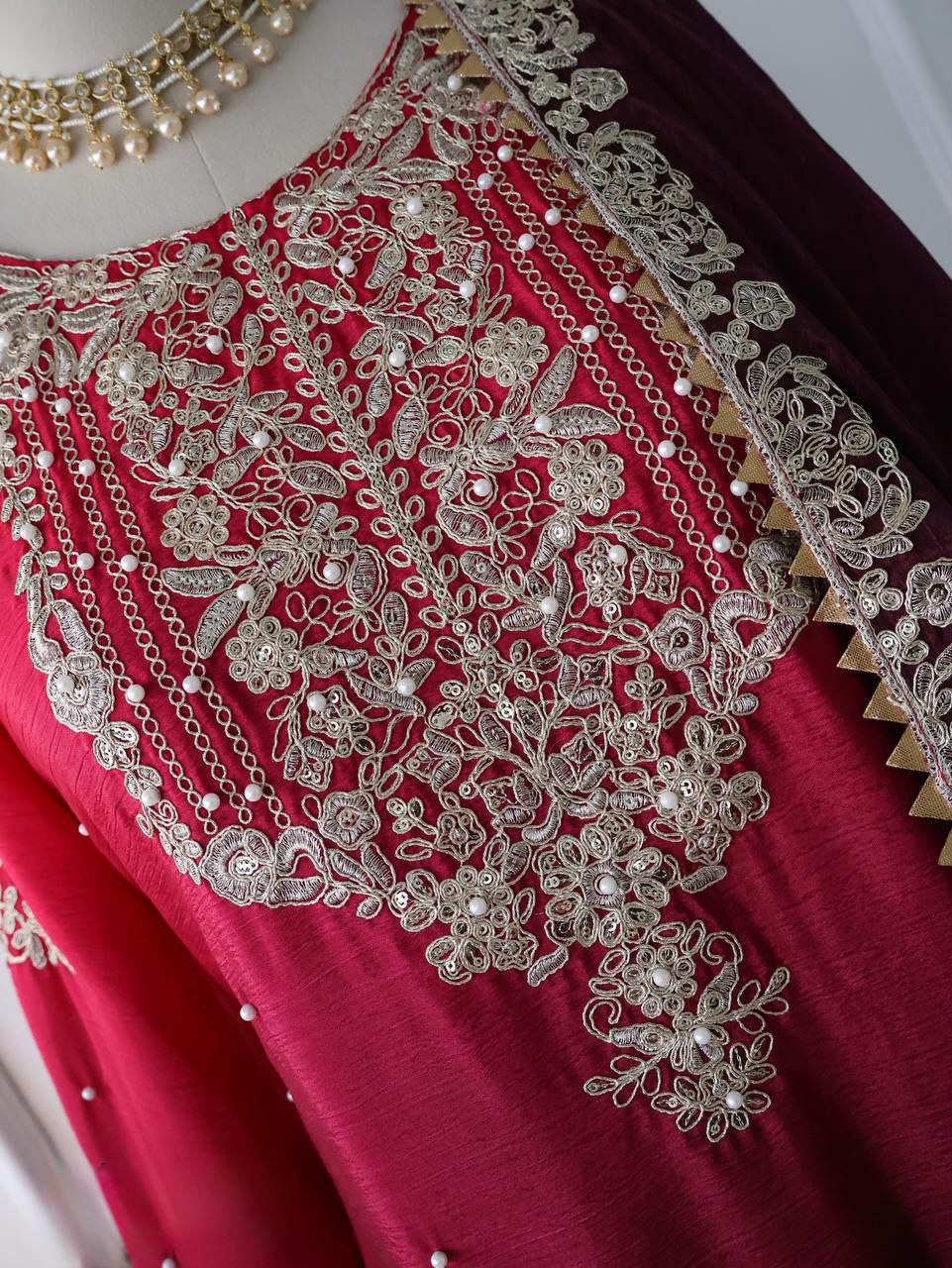 Pure Chinnon Silk With Heavy Embroidery Coding Dori-Sequence Work With Full Sleeve