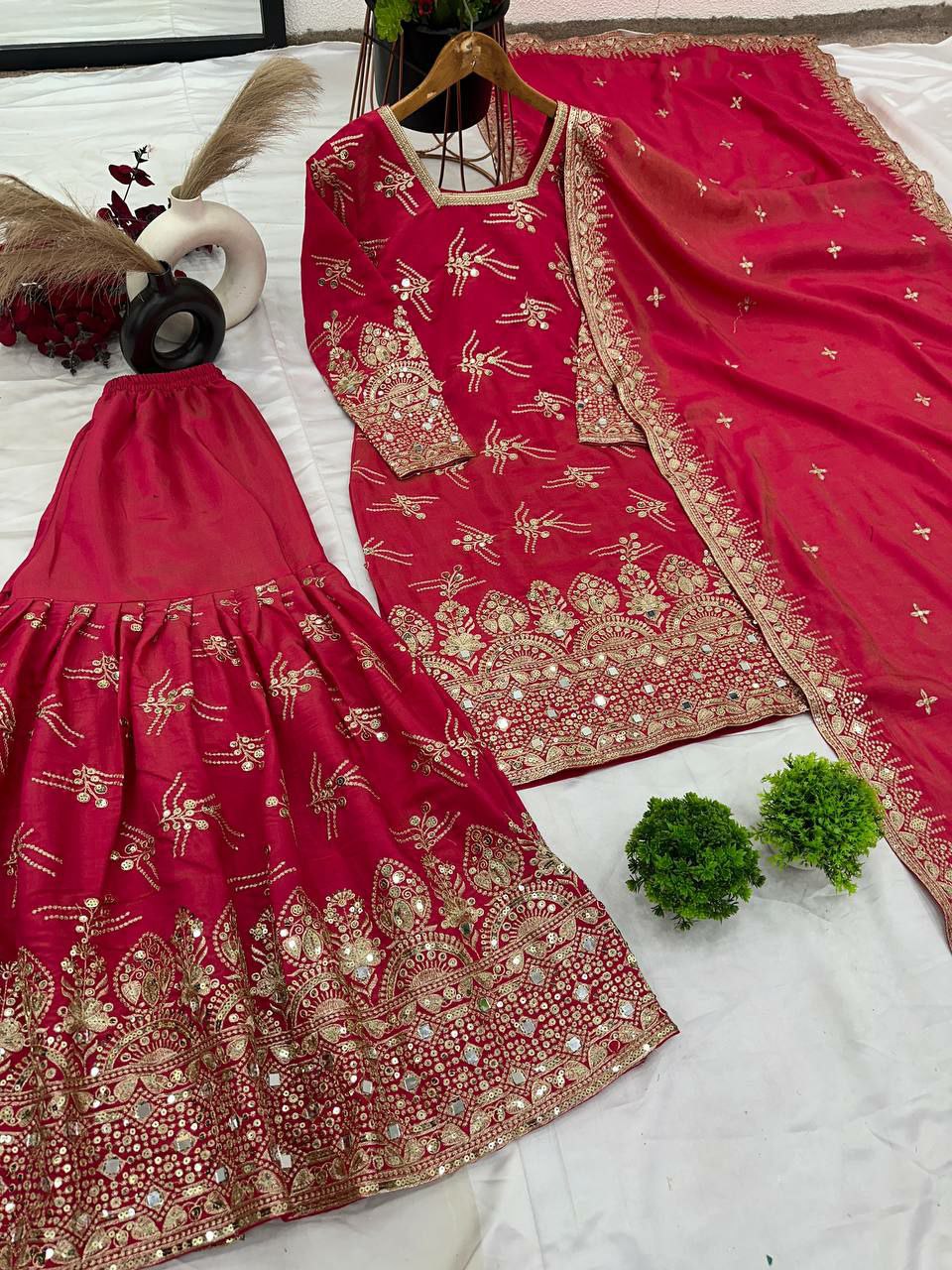 pure Heavy Simmer silk With Heavy Embroidery Sequence Work