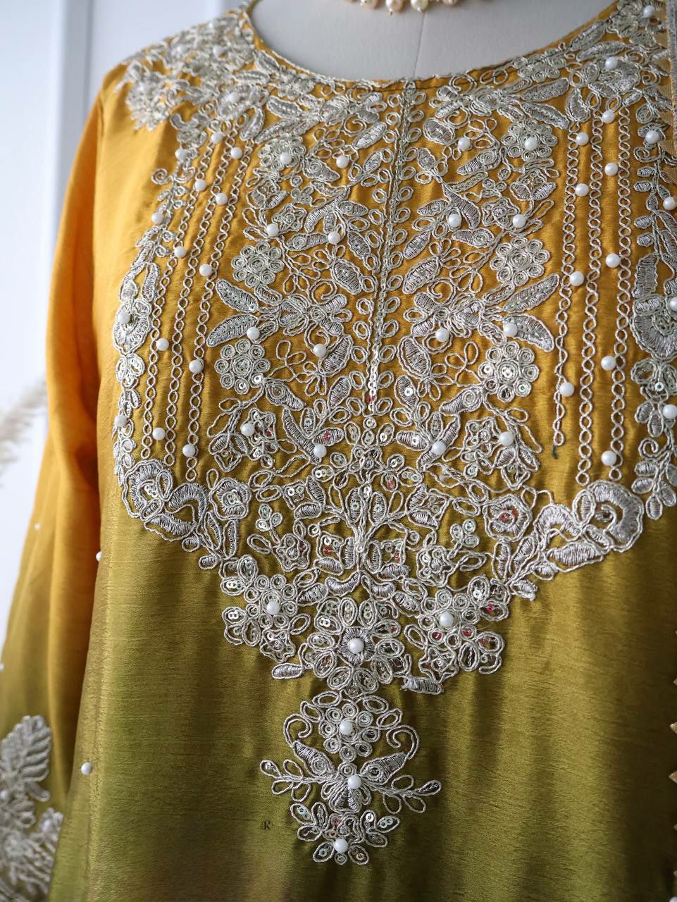 Pure Chinnon Silk With Heavy Embroidery Coding Dori-Sequence Work With Full Sleeve