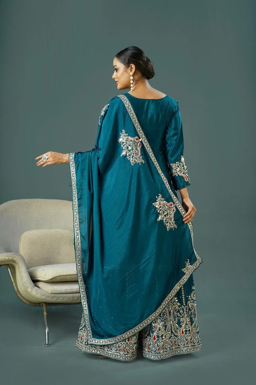 Pure Chinnon Silk With Heavy Embroidery Coding Dori-Sequence Work With Full Sleeve