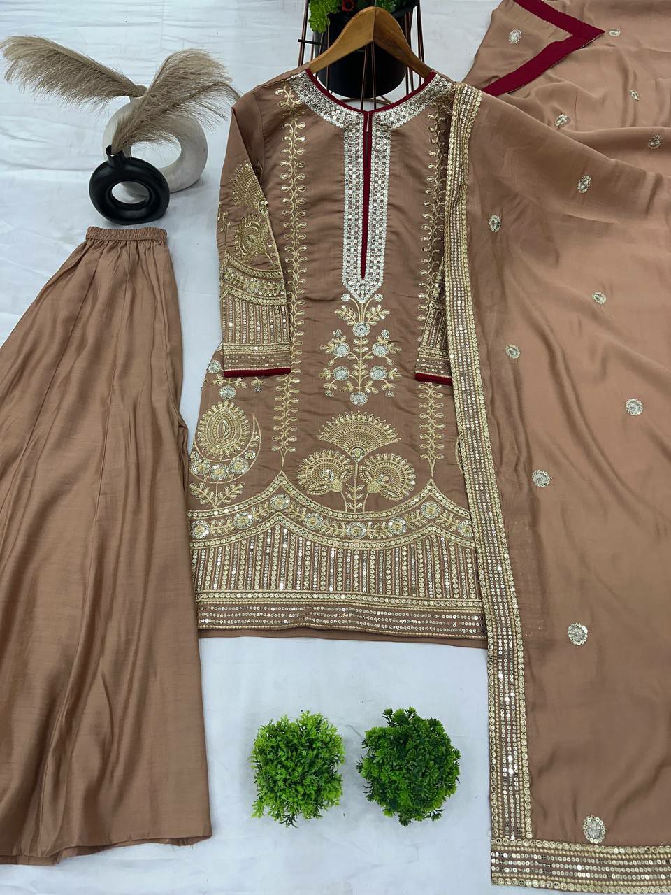 Pure Heavy Roman Silk With Heavy Embroidery-Sequence Work With Full Sleeves