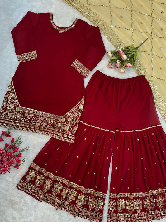 HAVY FOX GOARGATE WITH HAVY EMBROIDERY WORK AND MOTI LACE WORK