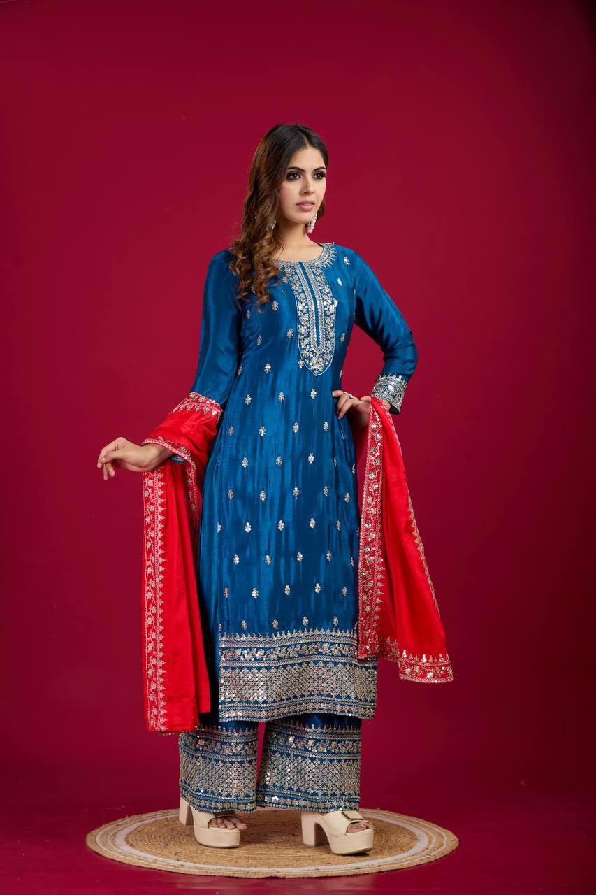 Heavy Faux Georgette With Heavy Embroidery Sequence Work With Full Sleeve