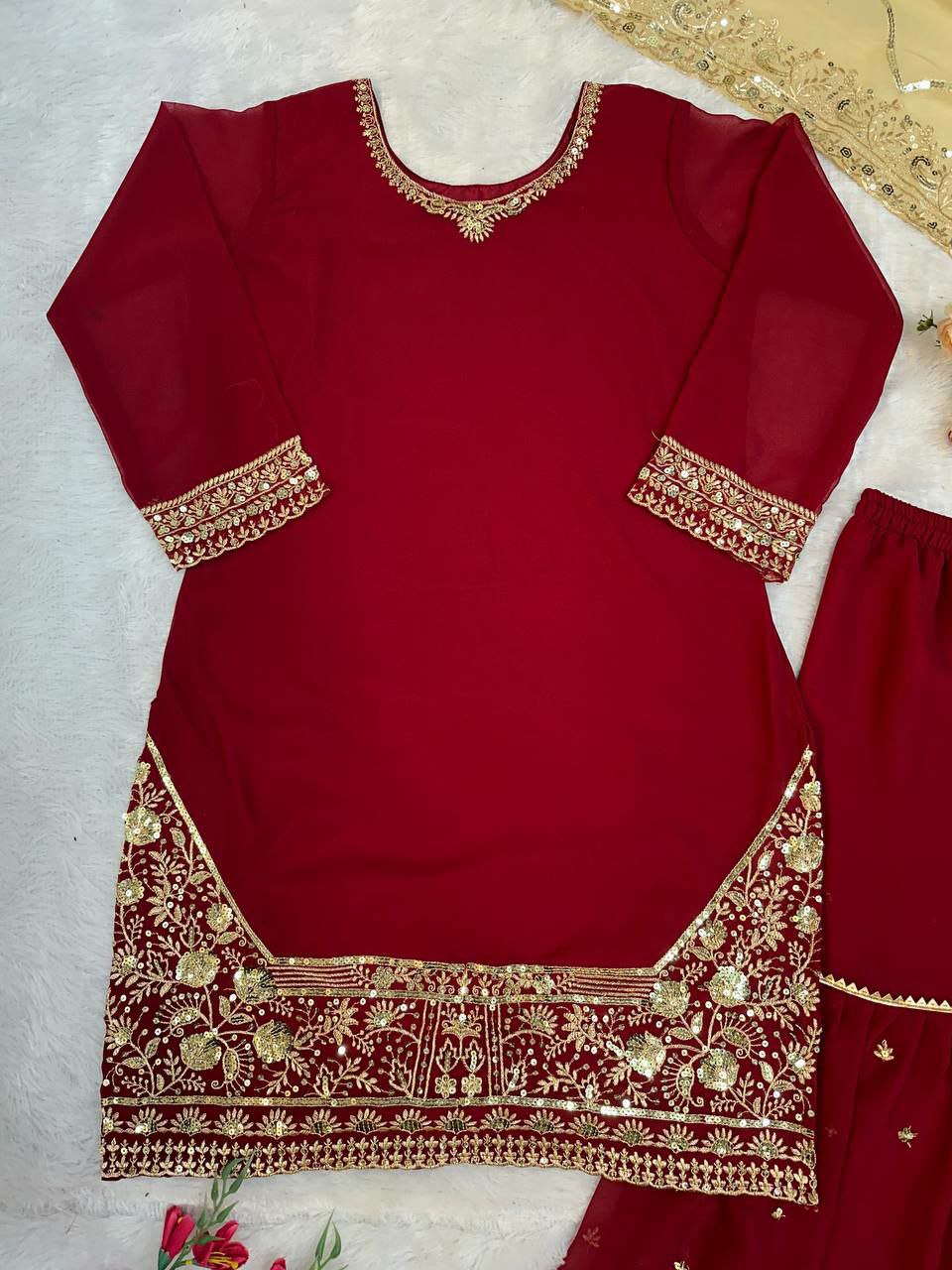 HAVY FOX GOARGATE WITH HAVY EMBROIDERY WORK AND MOTI LACE WORK