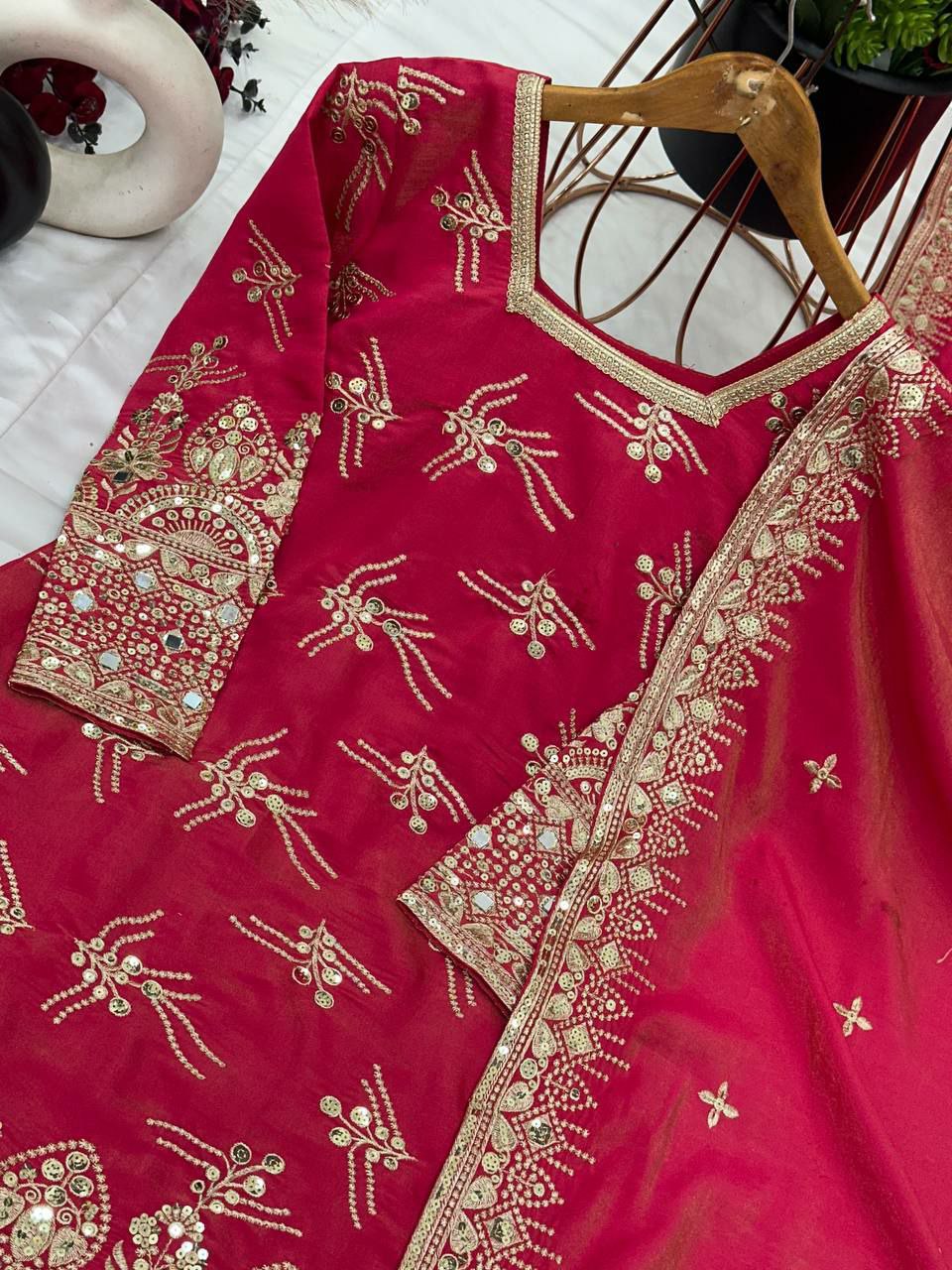 pure Heavy Simmer silk With Heavy Embroidery Sequence Work