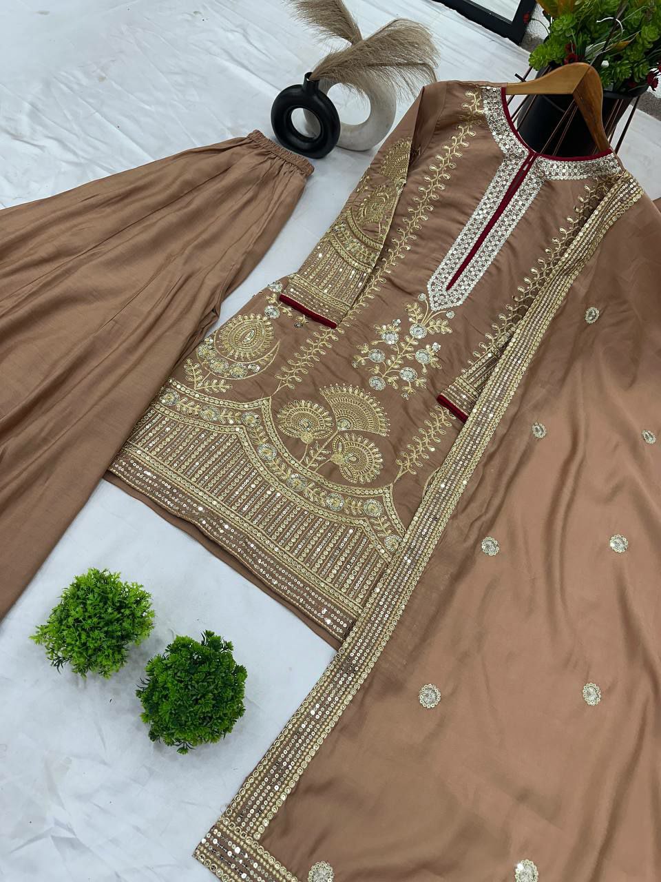 Pure Heavy Roman Silk With Heavy Embroidery-Sequence Work With Full Sleeves