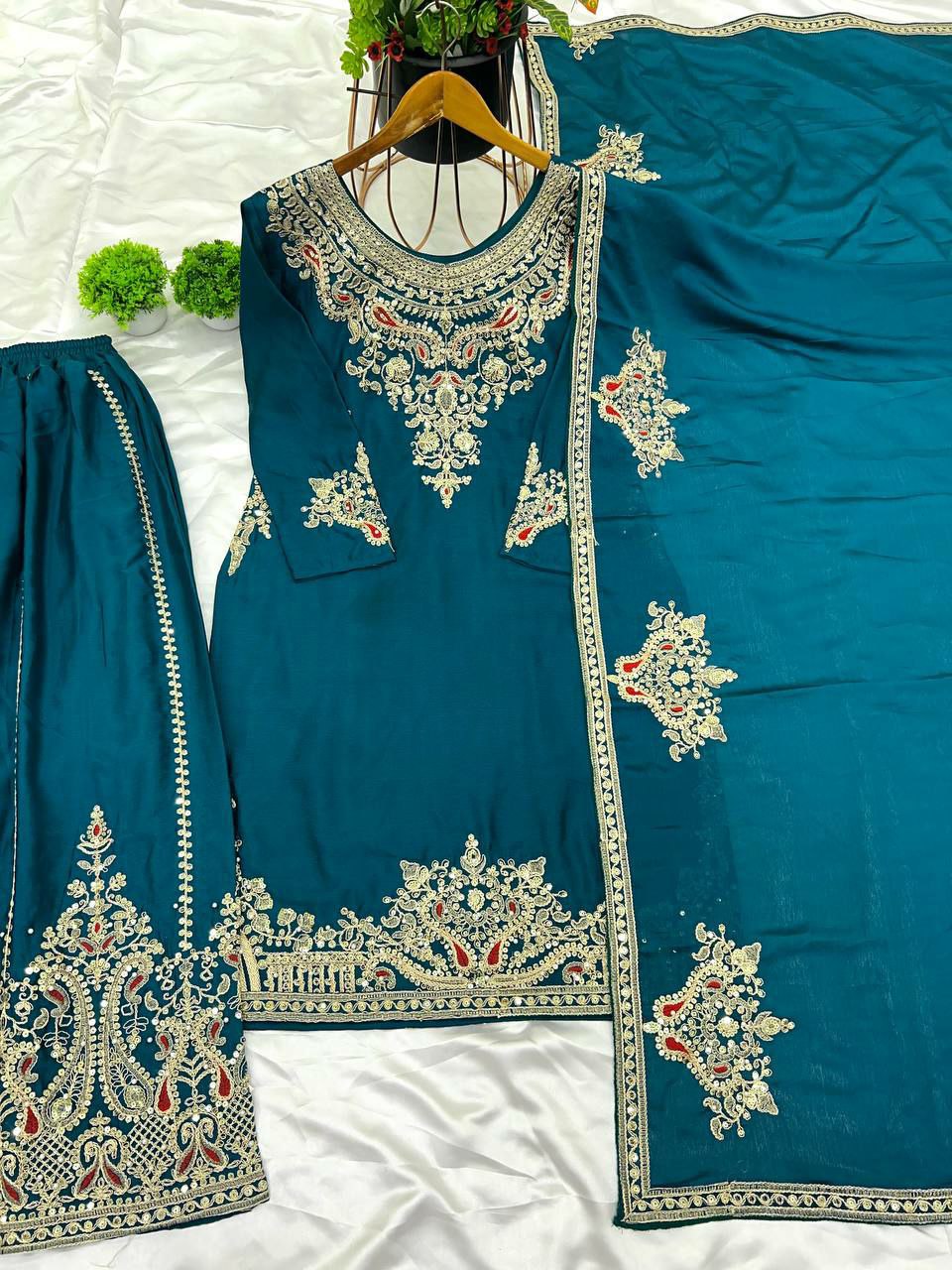 Pure Chinnon Silk With Heavy Embroidery Coding Dori-Sequence Work With Full Sleeve