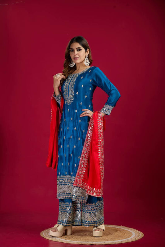 Heavy Faux Georgette With Heavy Embroidery Sequence Work With Full Sleeve