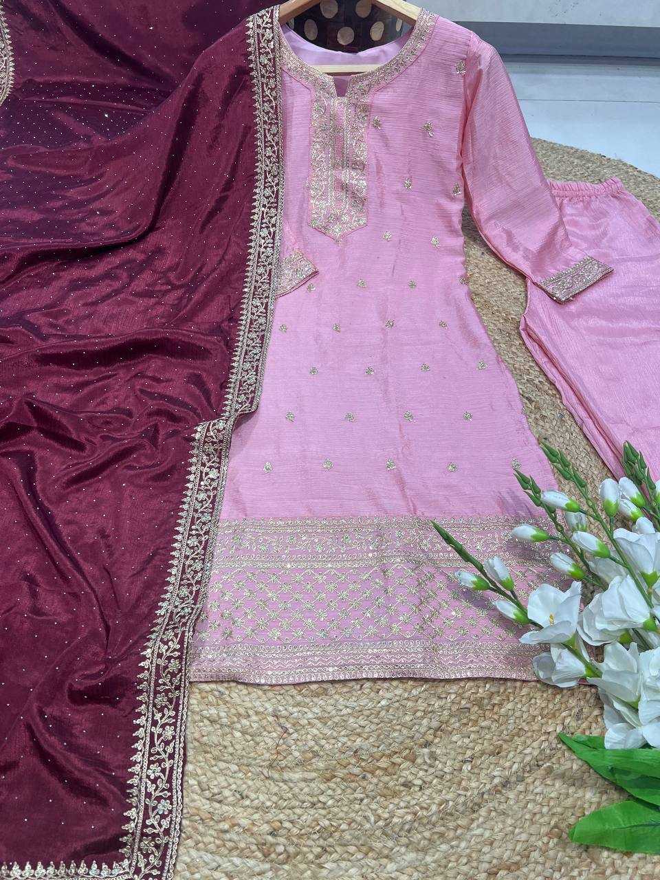 Chinon KESH164 G76 Suits & Dresses Wholesale Sharara Salwar Suits Embroidery Suits Designer Suits Manufacturer