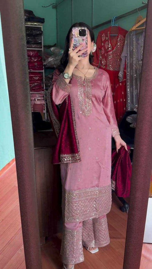 Chinon KESH164 G76 Suits & Dresses Wholesale Sharara Salwar Suits Embroidery Suits Designer Suits Manufacturer