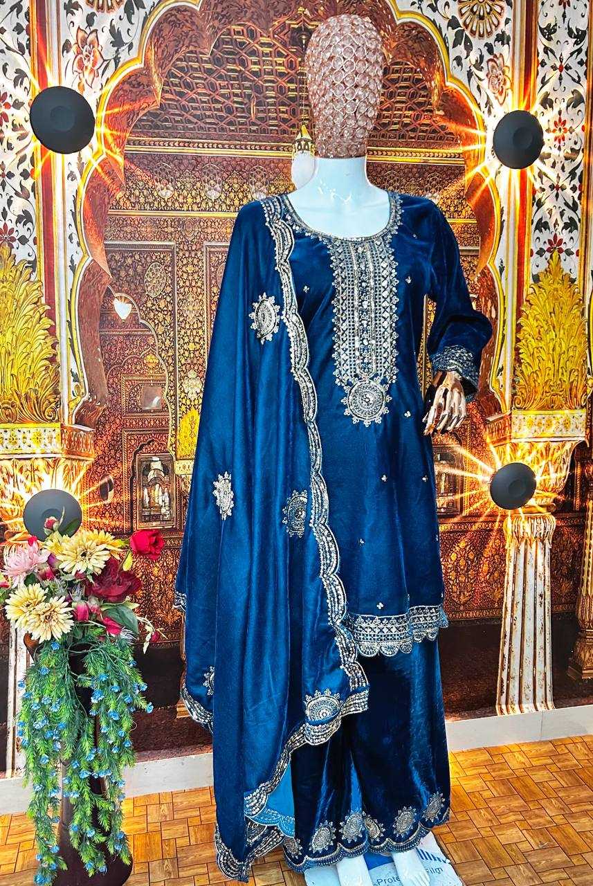 SUITS & DRESSES WHOLESALE VELVET EMBROIDERY PAKISTANI PALAZZO SUITS MANUFACTURER