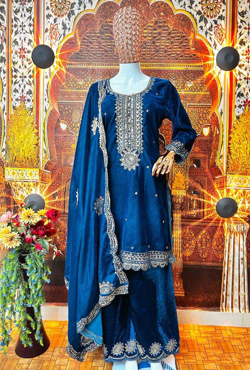 SUITS & DRESSES WHOLESALE VELVET EMBROIDERY PAKISTANI PALAZZO SUITS MANUFACTURER