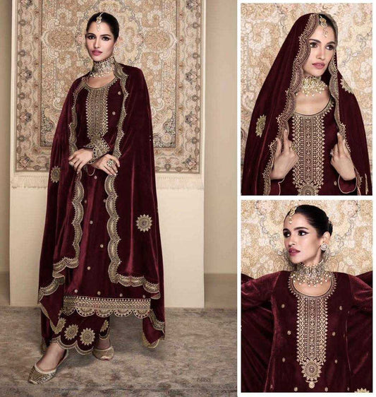 SUITS & DRESSES WHOLESALE VELVET EMBROIDERY PAKISTANI PALAZZO SUITS MANUFACTURER