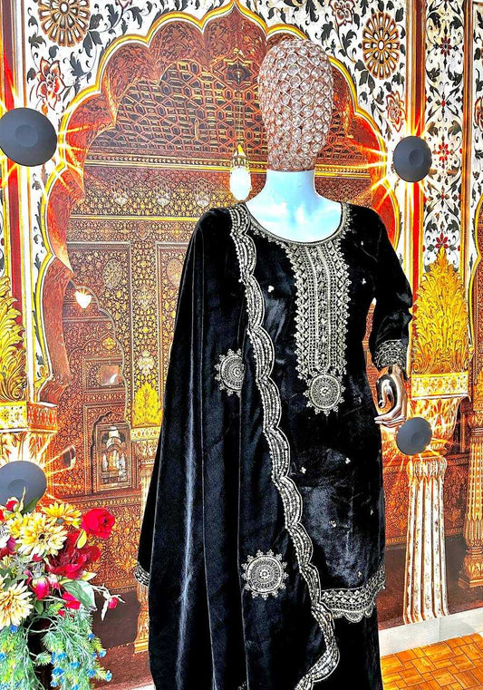 SUITS & DRESSES WHOLESALE VELVET EMBROIDERY PAKISTANI PALAZZO SUITS MANUFACTURER