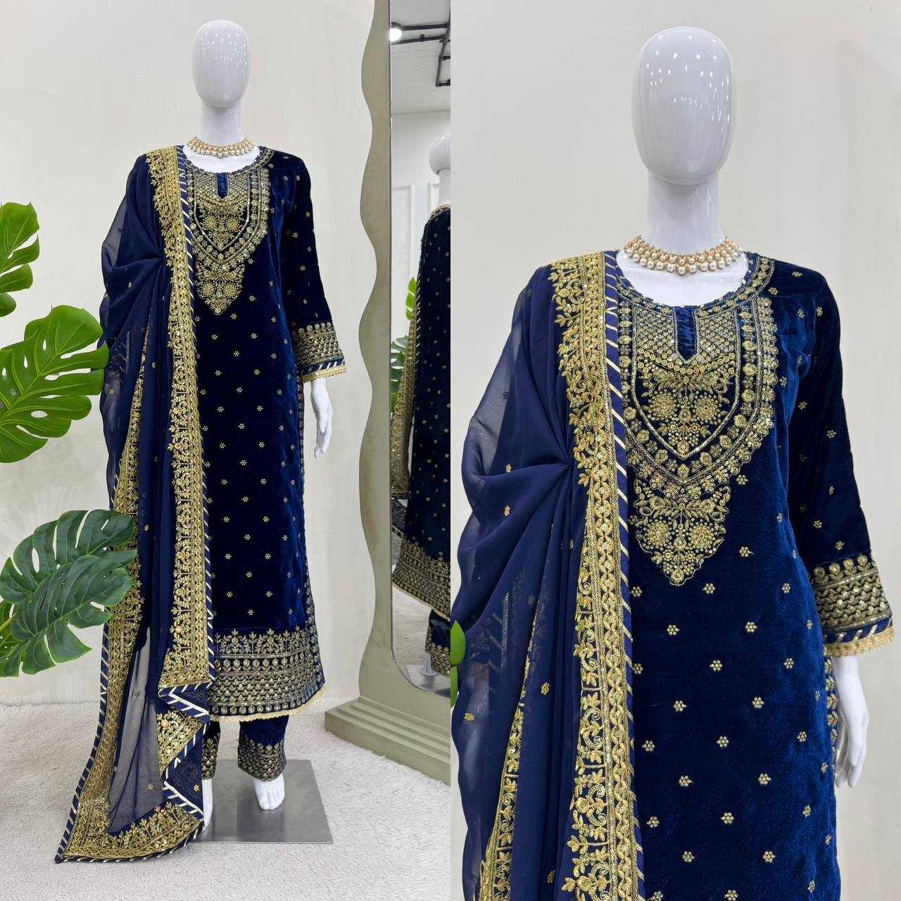 VELVET EMBROIDERY DESIGNER PAKISTANI SUITS MANUFACTURER