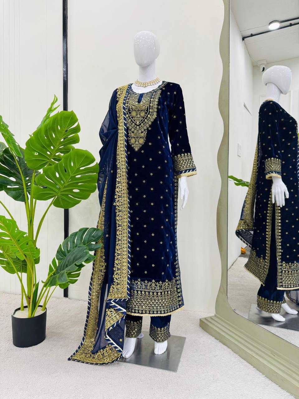 VELVET EMBROIDERY DESIGNER PAKISTANI SUITS MANUFACTURER